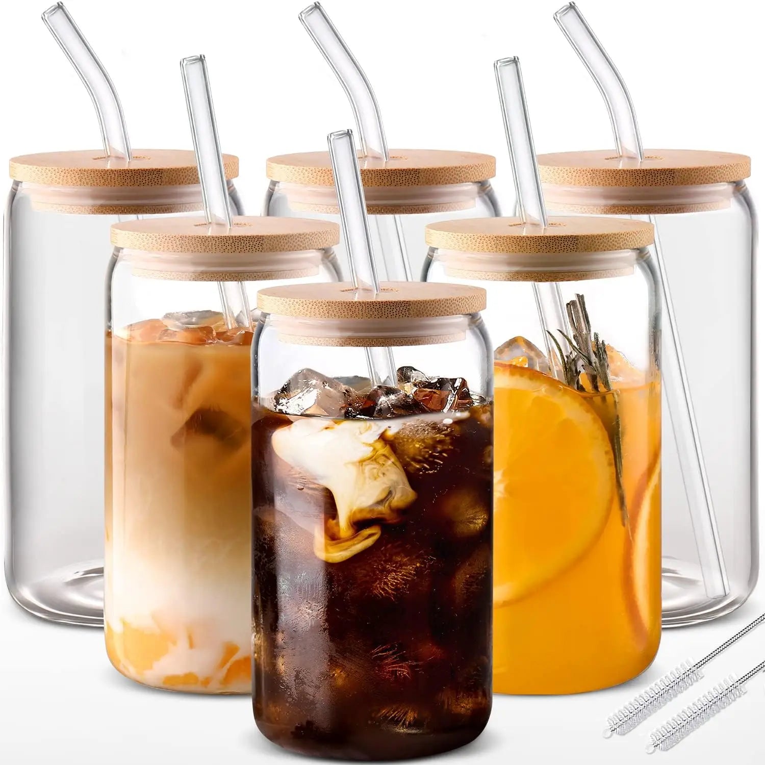 Chic Bamboo-Lid Glass Cups Set